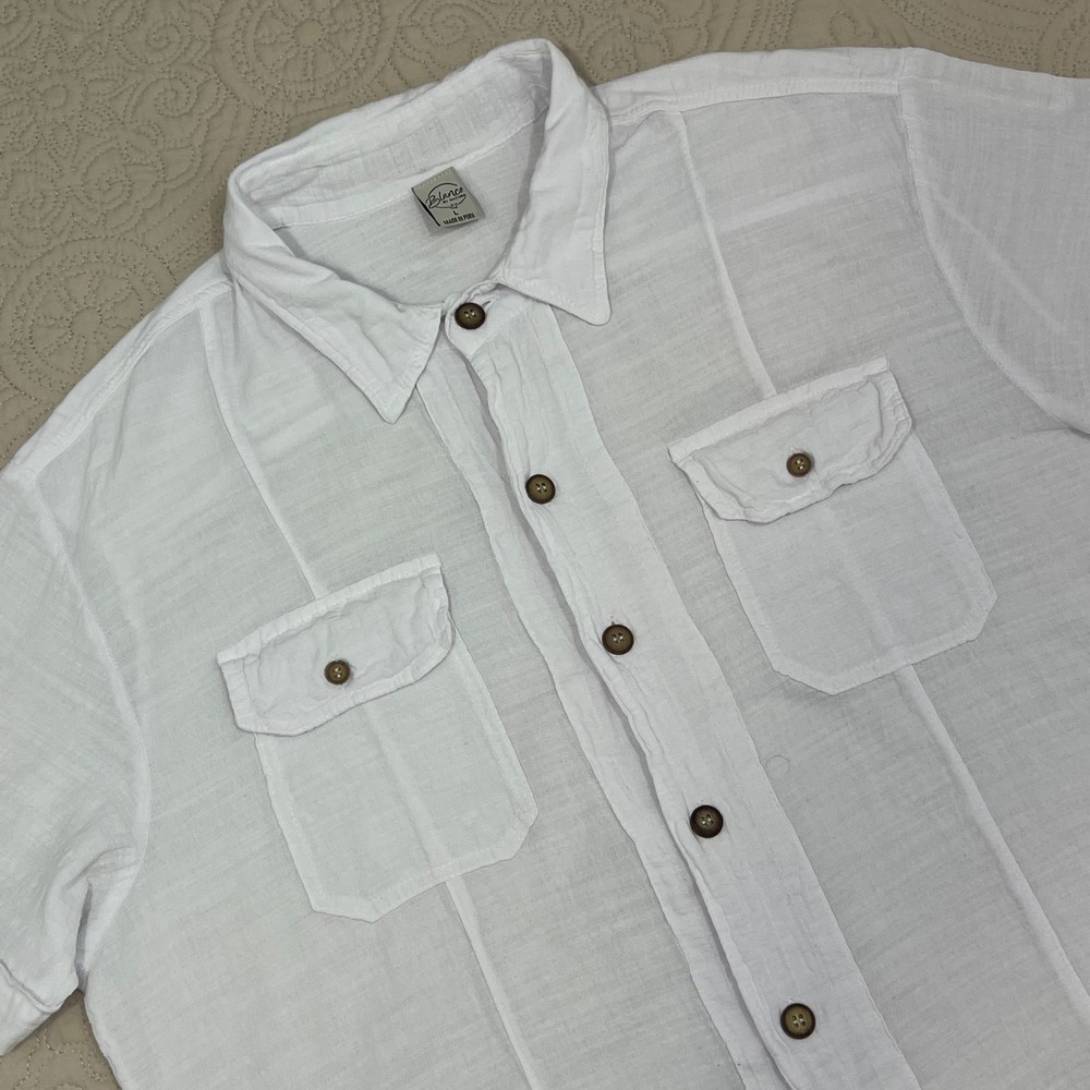 Blanco By Nature Mens Large White 100% Cotton Short Sleeve Button Down‎ Shirt L